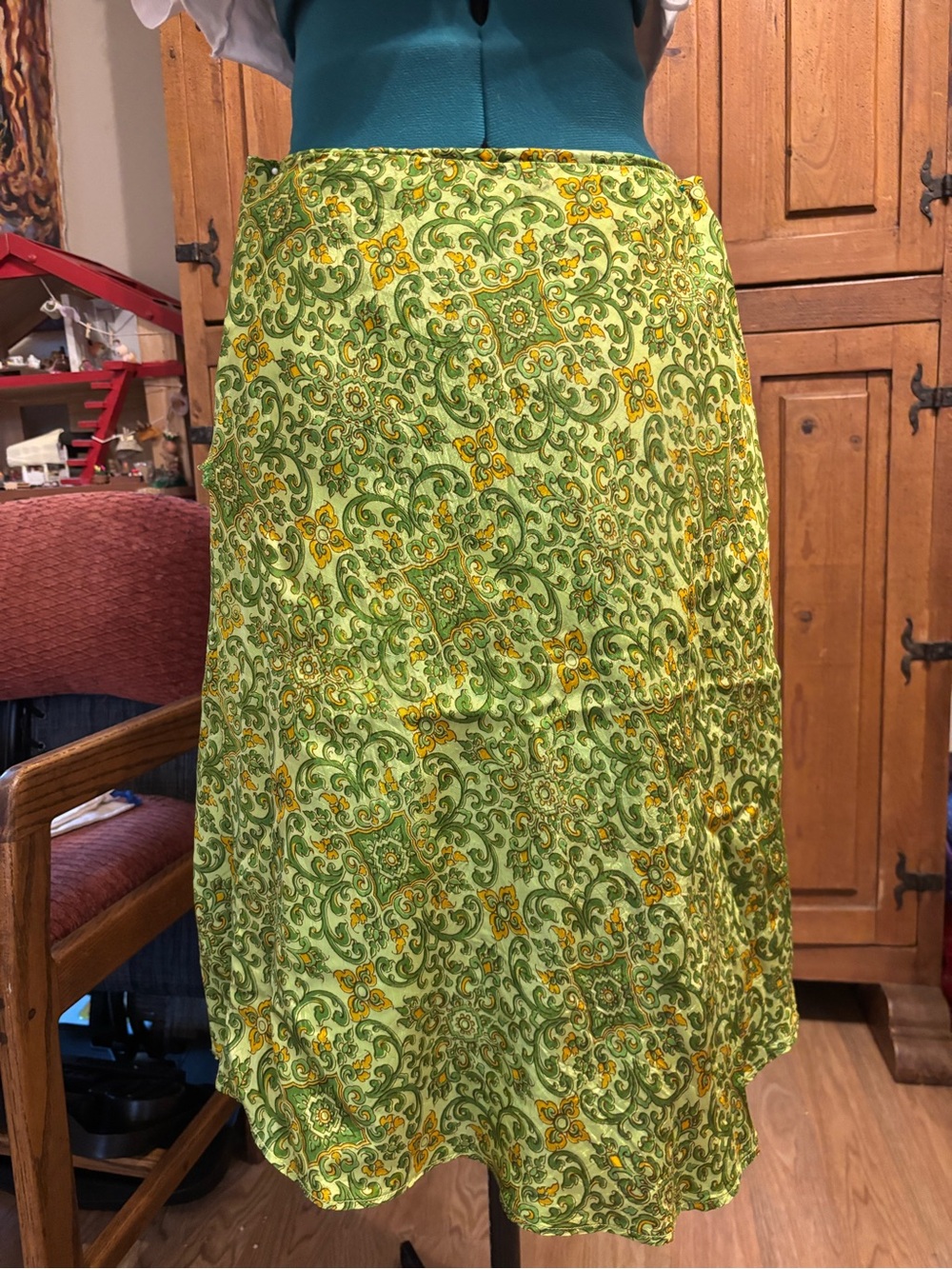 Green Paisley Print A-Line Skirt